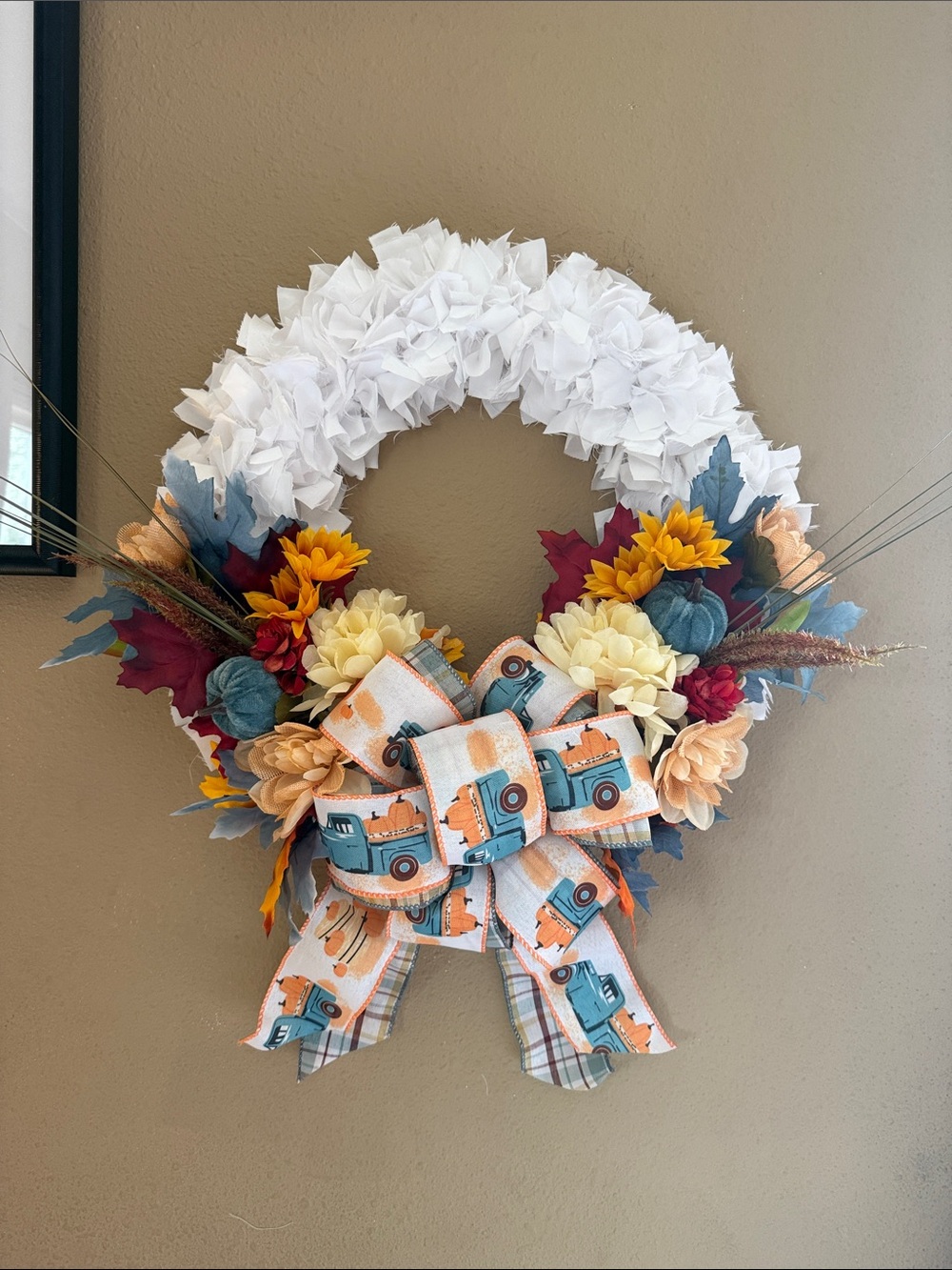 Linen Loft Fall Harvest Truck Wreath | Handmade Fall Door Decor